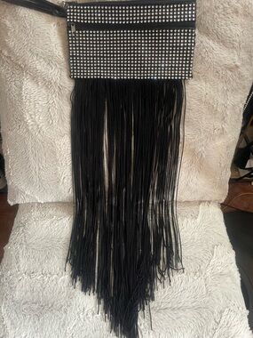 Studded Black Fringe Wristlet